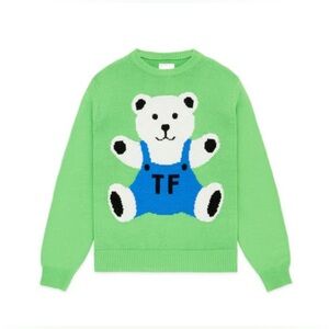 NWT Teddy Fresh Women Intarsia Bear Sweater Neon Green Size 2XL Preppy Quirky